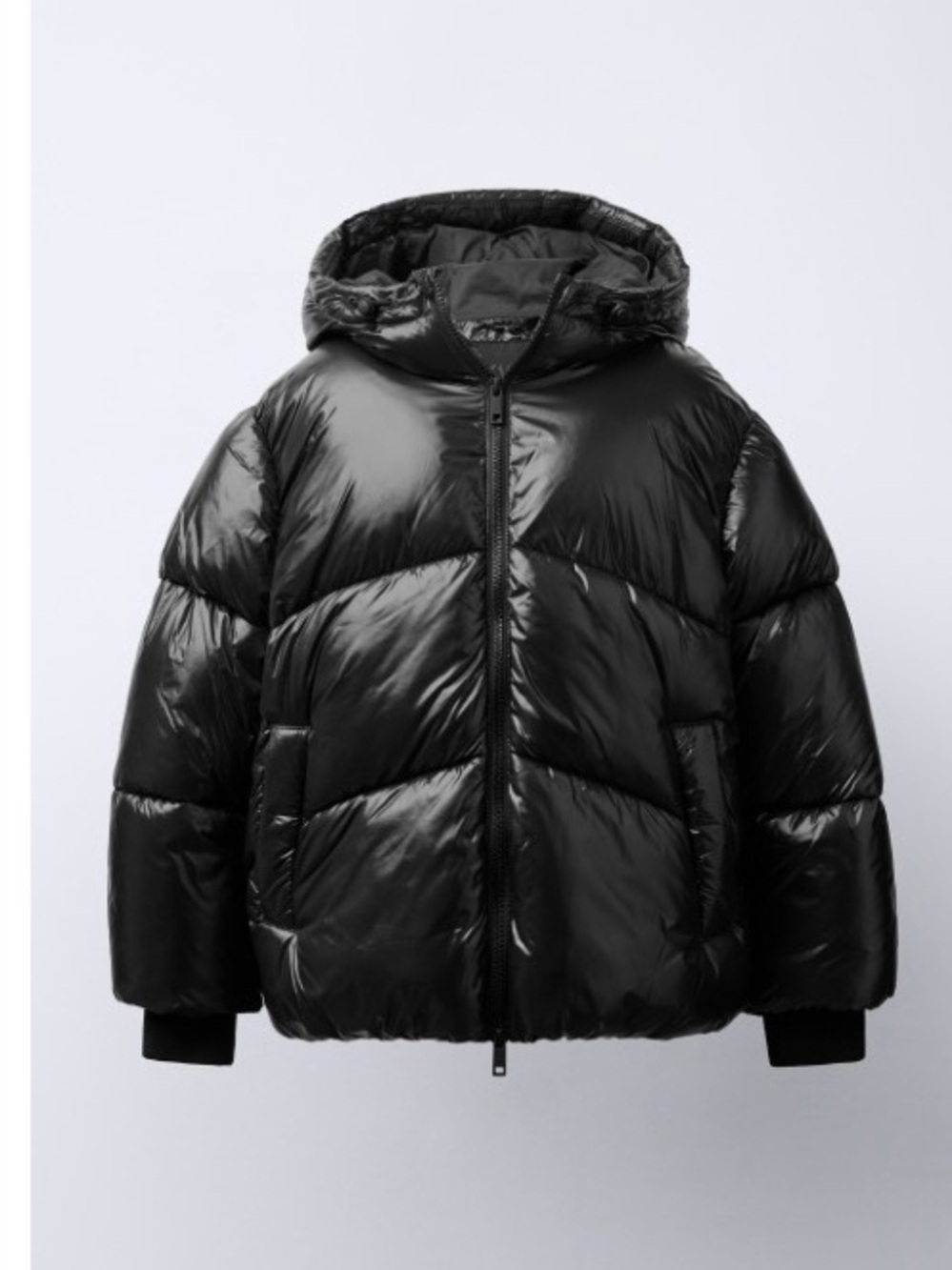 ZARA-  Hooded water repellent puffer coat in liquid black
